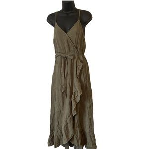 Aerie V-Neck faux Cross over Midi Dress in Olive